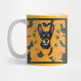 Dogs, Toy Terrier and flowers, dog, seamless print, style vector (yellow flowers & Toy Terrier #1) Mug